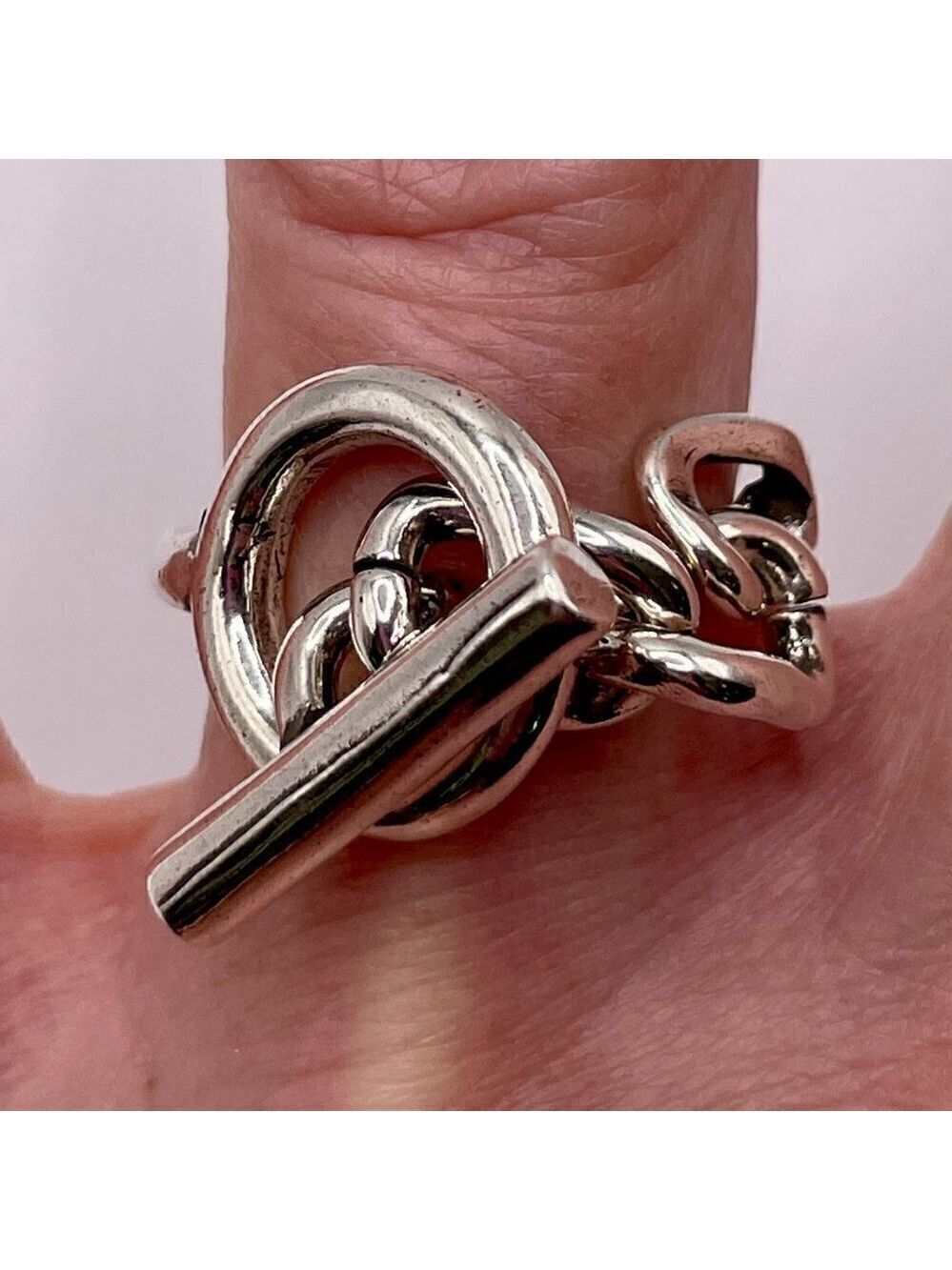 925 Sterling Stamped Loop and Toggle Adjustable Boho Ring #1309 - Picture 7 of 12